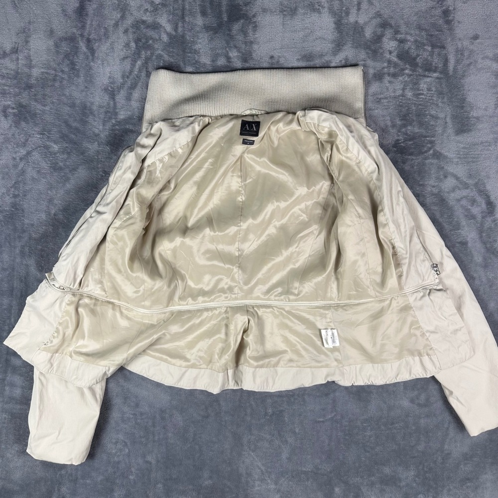 Armani Exchange Women Beige Utility Peplum Jacket Ribbed Mock Neck Size M - Picture 3 of 9